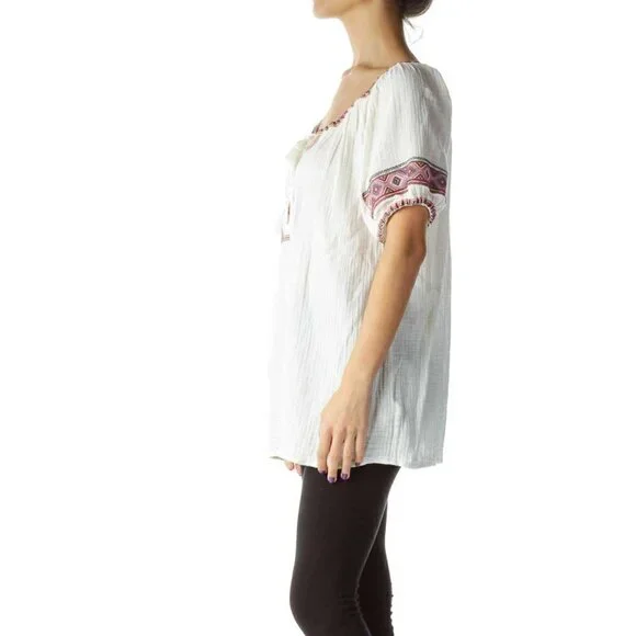 J.Crew Cream Puff Sleeve Embossed Tunic - Picture 3 of 3